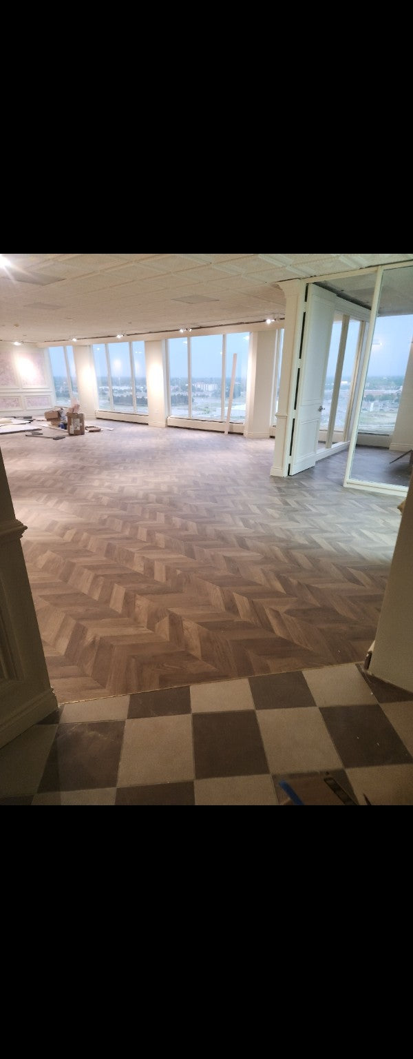 Herringbone flooring installation